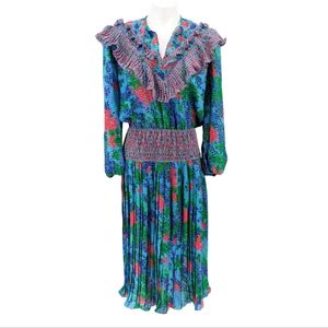 Vintage Assorti for Susan Freis Made in USA Cottagecore Teal Dress Size Medium